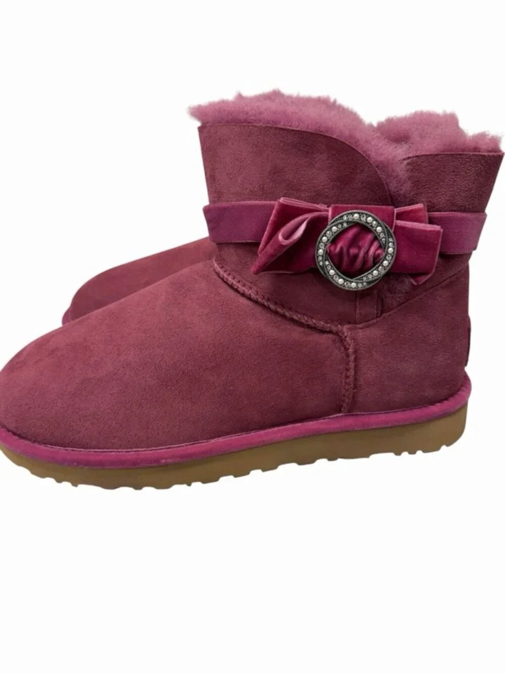 UGG Australia Mini Karlie Brooch Bling Boots Women's Size 11 Bougainvillea NWOT